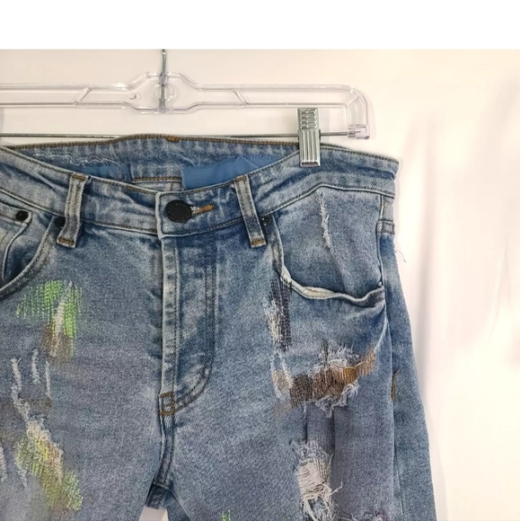 Endless Mens Designer Destroyed Embroidered Applique Skinny Jeans 31 X 31 - Picture 4 of 8